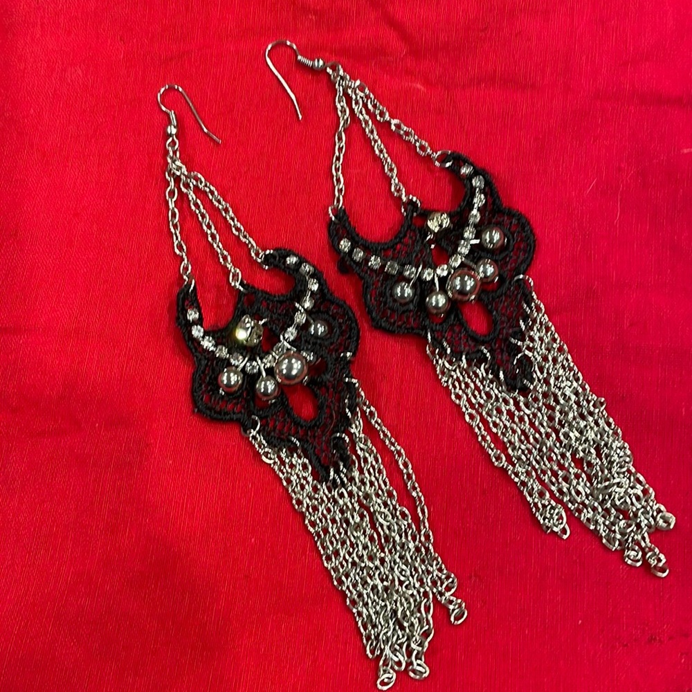 Lovely Black and Crystal Earrings
